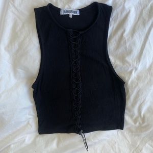 JOAH BROWN LACE UP CROP TANK.